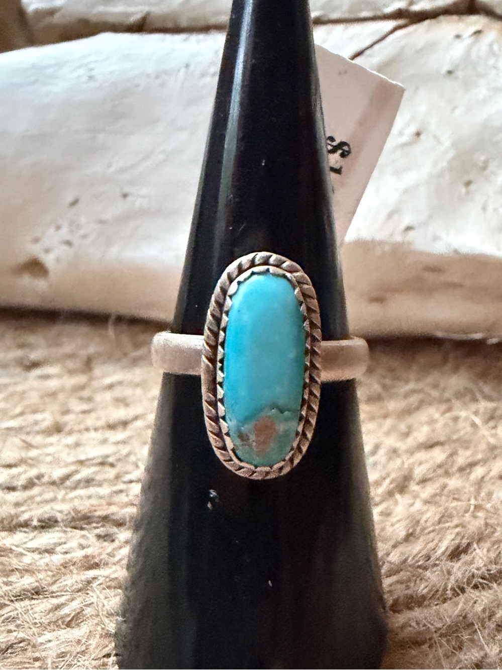 Sterling Silver Lone Mountain Turquoise Oval Ring Adjustable band.